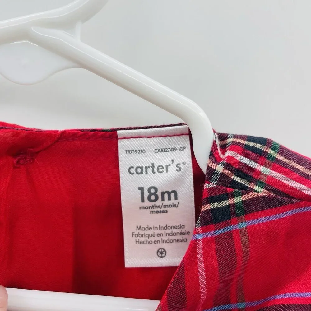 Carters Baby Girls Size 18 Months Holiday Christmas Plaid Dress in Red/Black 632